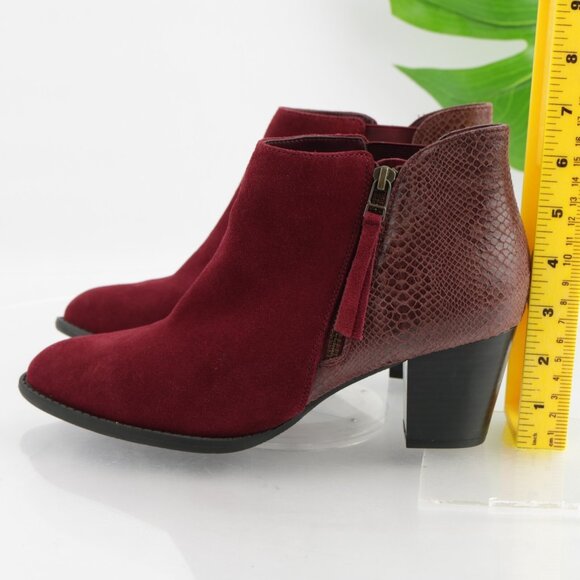Vionic Womens Anne Boots Size 9.5 Burgundy Red Suede Python Block Heel Booties - Picture 6 of 12
